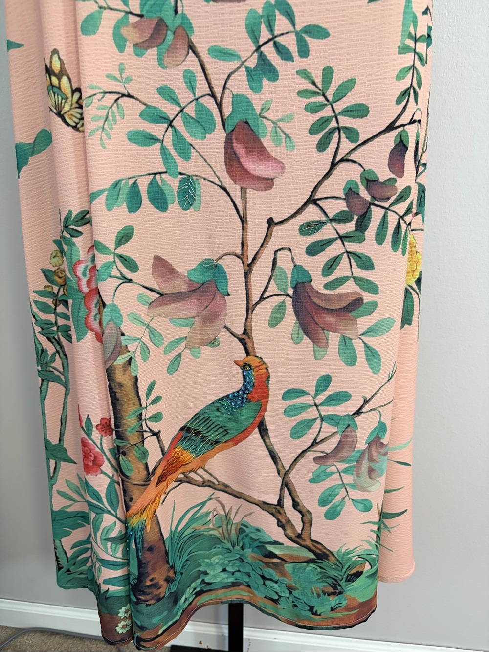 NWOT ArattaSilent Journey- Peach Botanical & Bird Print Maxi Skirt - Picture 2 of 16